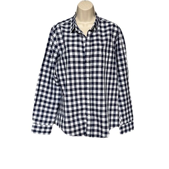 Frank & Eileen Barry Size XL Plaid White Blue Button Down Tailored Shirt Cotton